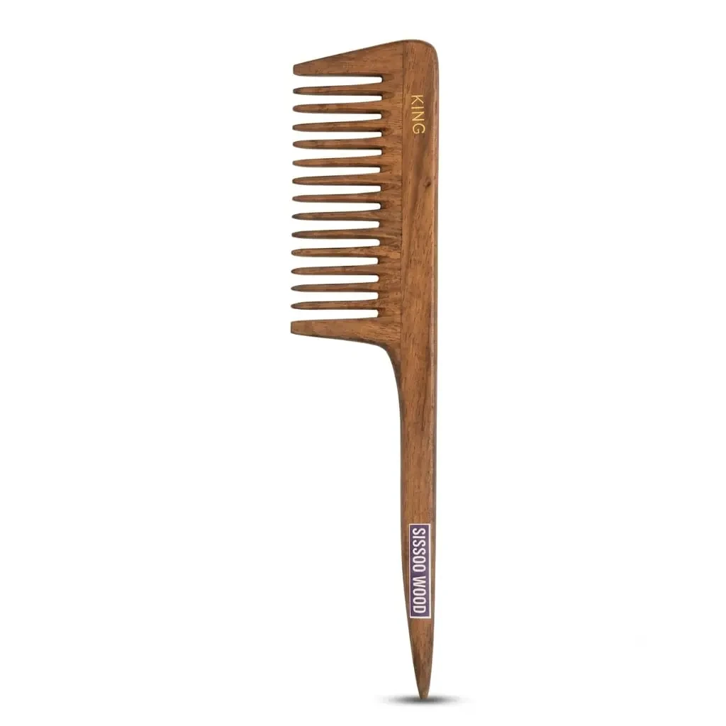 Sissoo King Premium Wooden Big Tooth Hair Comb With Pointed Handle
