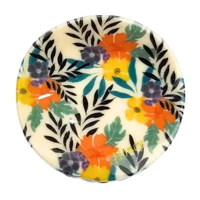 Round Shape Floral Print Small Punch Clip - Ocean Blue