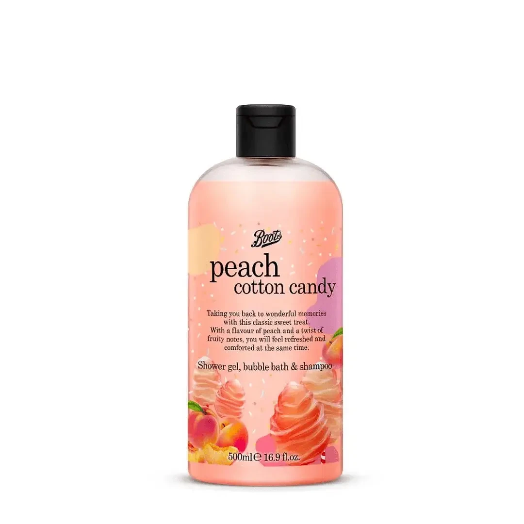 Boots Peach Cotton Candy Shower Gel, Bubble Bath & Shampoo 500ml