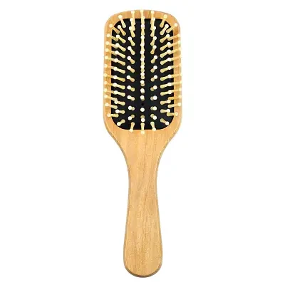Wood Anti Hair Loss Hair Brush With Ball Tipped Bristles Square Shape (Medium Size)