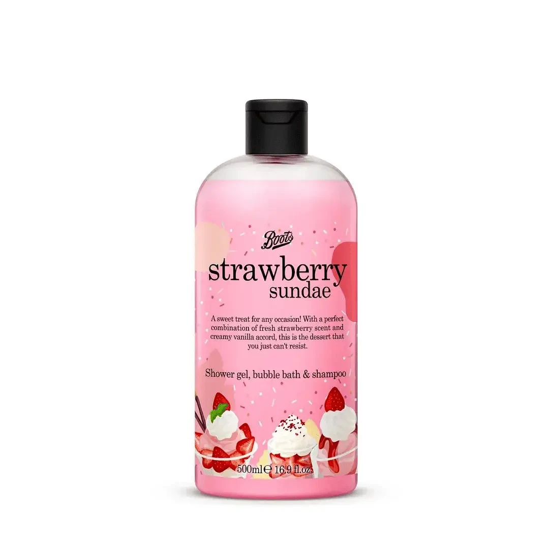 Boots Strawberry Sundae Shower Gel, Bubble Bath & Shampoo 500ml
