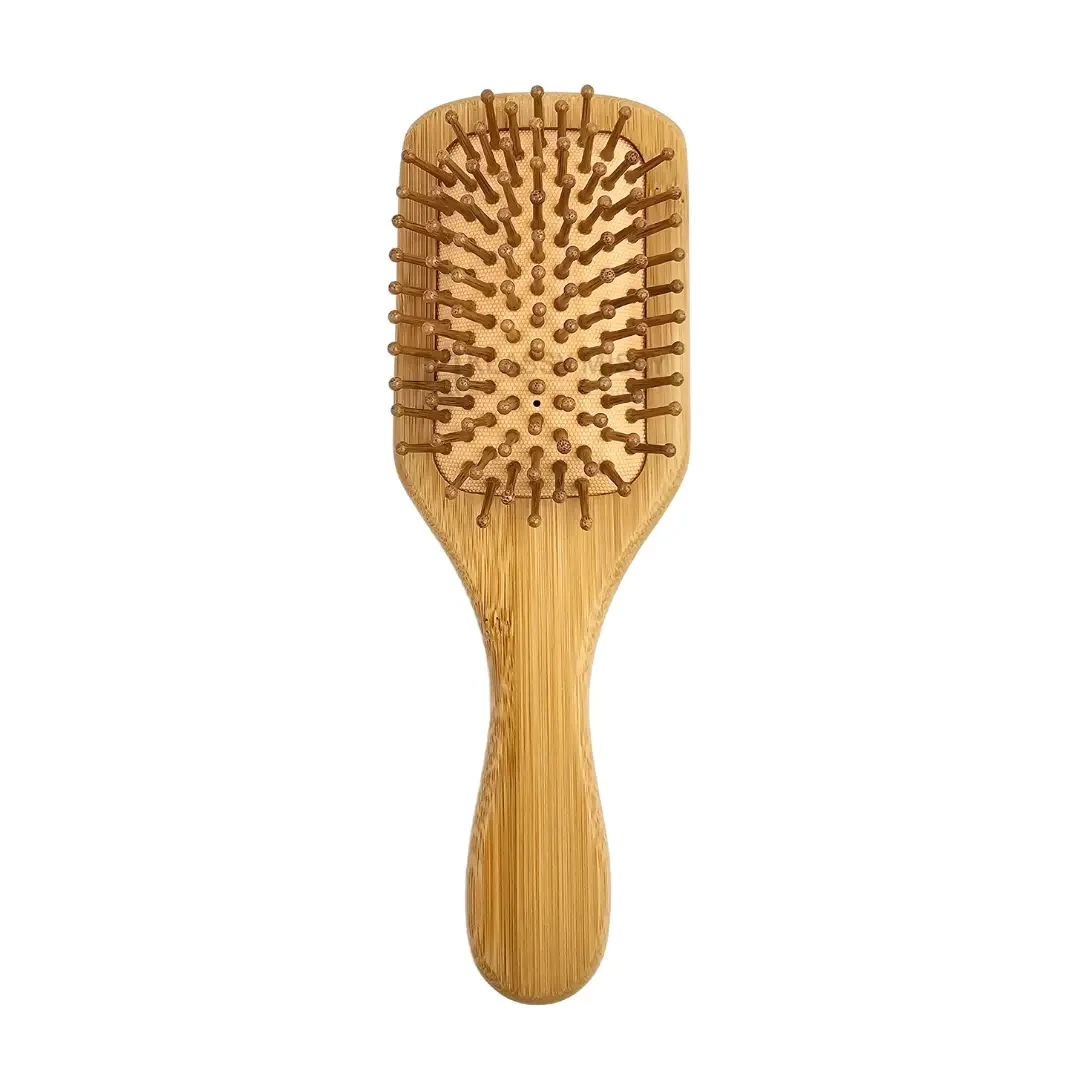 Bamboo Anti Hair Loss Hair Brush With Ball Tipped Bristles Square Shape (Medium Size)