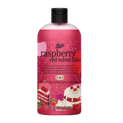 Boots Raspberry Red Velvet Cake 3-in-1 Shower Gel, Bubble Bath & Shampoo 500ml