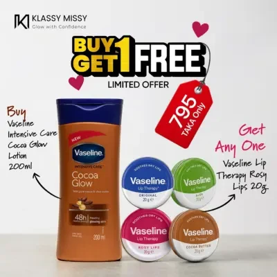 Buy Vaseline Intensive Care Cocoa Glow Lotion 200ml Get Vaseline Lip Therapy 20g FREE