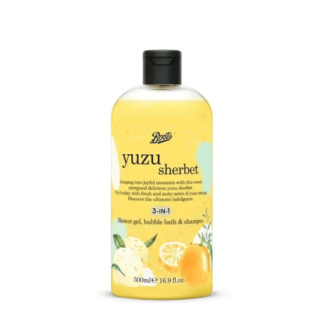 Boots Yuzu Sherbet Shower Gel, Bubble Bath & Shampoo 500ml