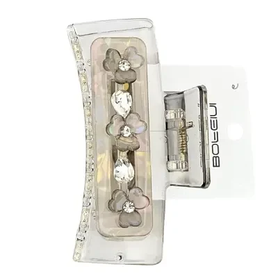 Premium Floral & Stone Work Punch Clip - Light Ash