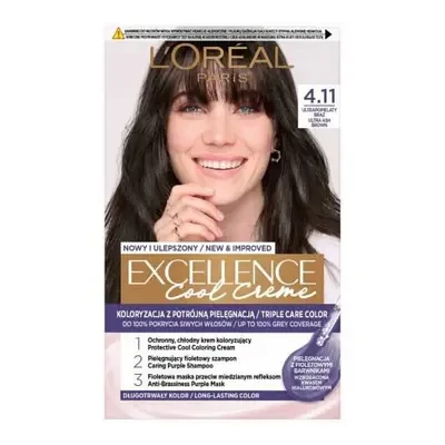 L'Oréal Paris New & Improved Excellence Cool Creme permanent hair dye 4.11 Ultra Ash  Brown