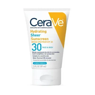 CeraVe Hydrating Sheer Sunscreen Broad Spectrum SPF 30 for Face & Body 89ml