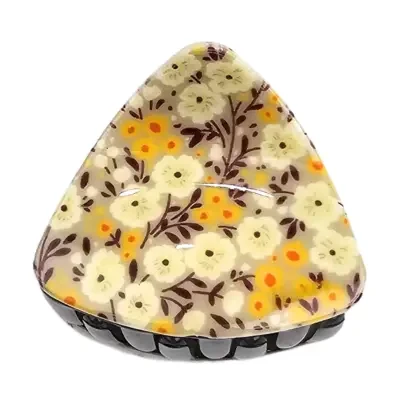 Triangle Shape Floral Print Small Punch Clip - Ash