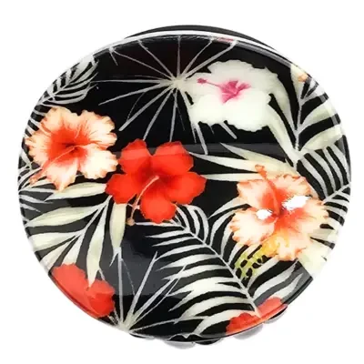 Round Shape Floral Print Small Punch Clip - Black