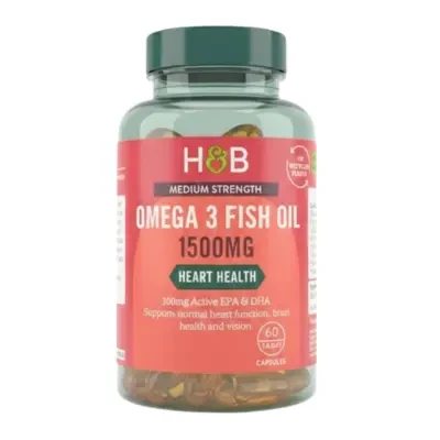 Holland & Barrett Medium Strength Omega 3 Fish Oil 1500mg Heart Health 60 Capsules