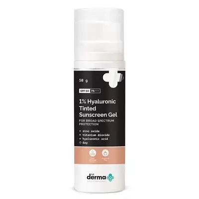 The Derma Co 1% Hyaluronic Tinted Sunscreen Gel SPF 60 PA++++ 50g