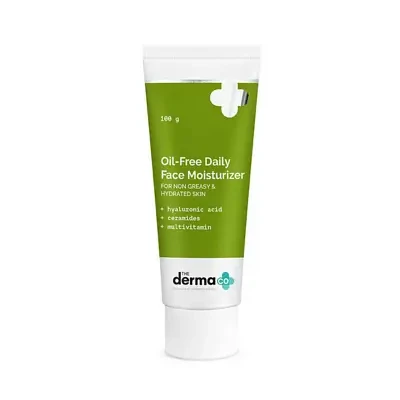 The Derma Co Oil-Free Daily Face Moisturizer With Hyaluronic Acid, Ceramides & Multivitamins for Non-Greasy & Hydrated Skin  100g