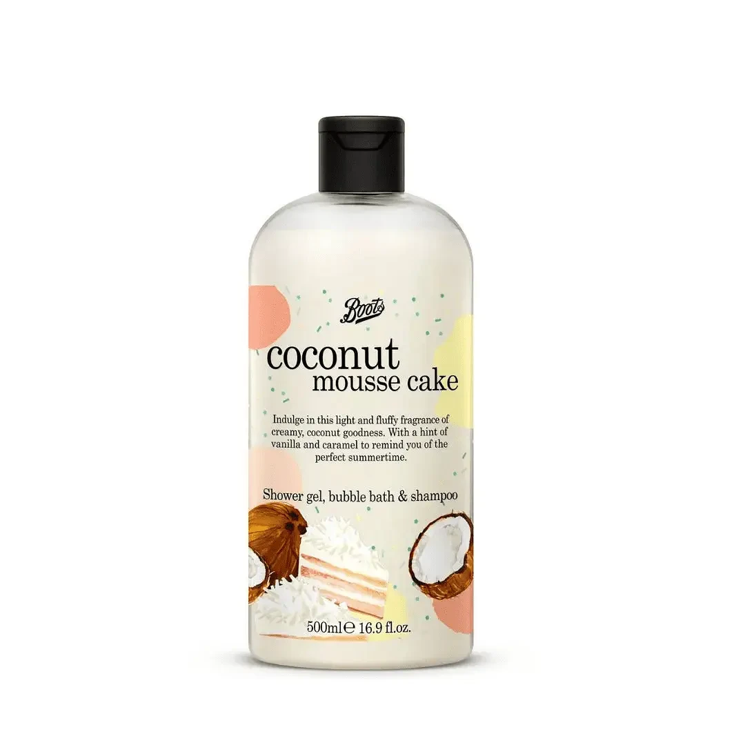 Boots Coconut Mousse Cake Shower Gel, Bubble Bath & Shampoo 500ml