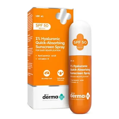 The Derma Co 1% Hyaluronic Quick-Absorbing Sunscreen Spray with Hyaluronic Acid & Vitamin E  100ml