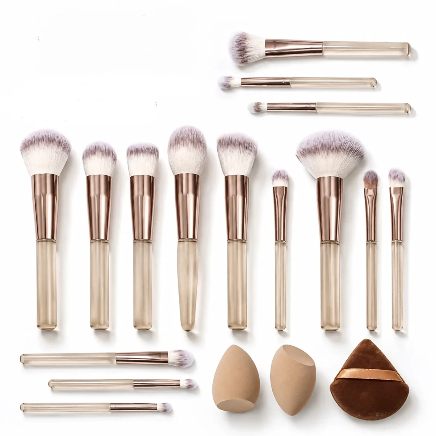 15-Pcs Premium Makeup Tool Kit (12pcs Brushes, 2pcs Sponge,1pc Cloth Pad)