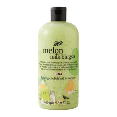 Boots Melon Milk Bingsu 3-in-1 Shower Gel, Bubble Bath & Shampoo 500ml