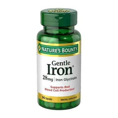 Nature's Bounty Gentle Iron Glycinate 28mg Supports Red Blood Cells 90 Capsules